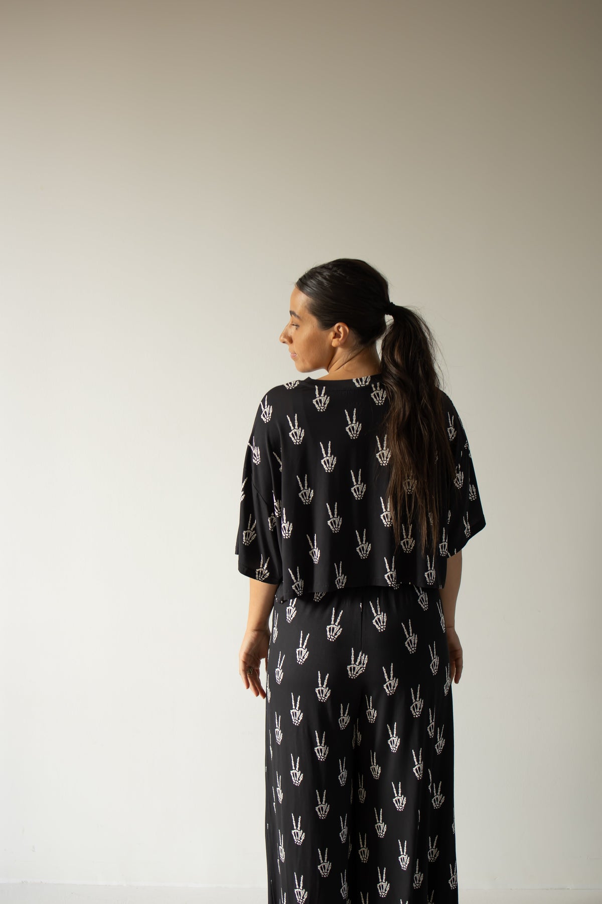 PRE- ORDER ships October 9th | Women's Bamboo Crop Tee Lounge Set | Midnight Skelly