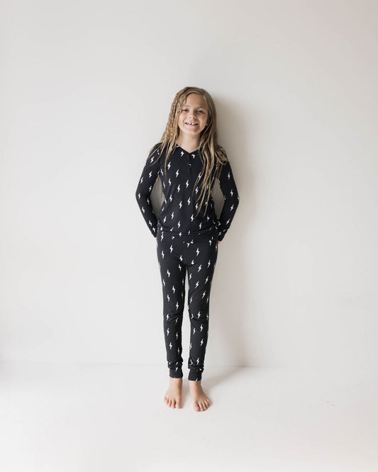 Bamboo Two Piece Pajamas | Midnight Lightning Bolt