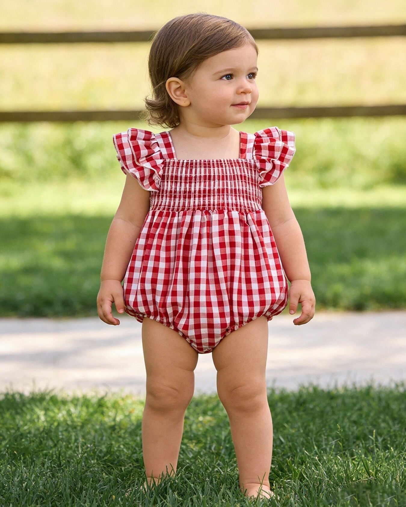 Summer Plaid Smocked Ruffle Girl Romper Sibling Outfits
