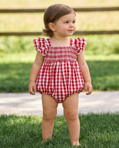 Summer Plaid Smocked Ruffle Girl Romper Sibling Outfits