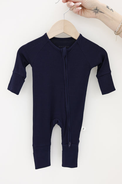 Bamboo Zip Pajamas | Blueberry Ribbed