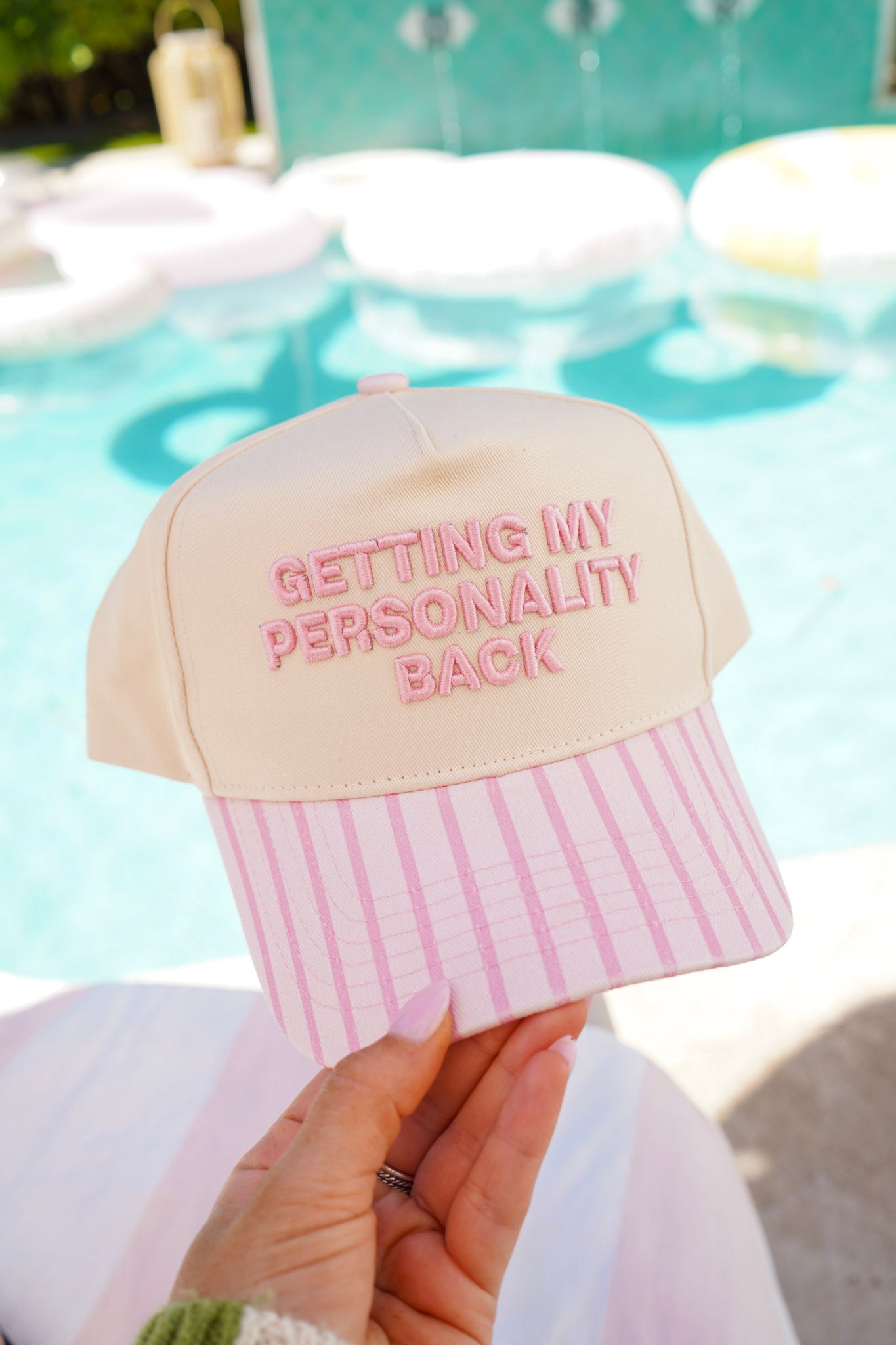 Getting my Personality Back - Pink Stripe Trucker Hat