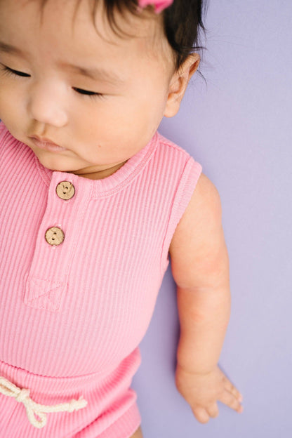 Passion Pink Ribbed Tank Set