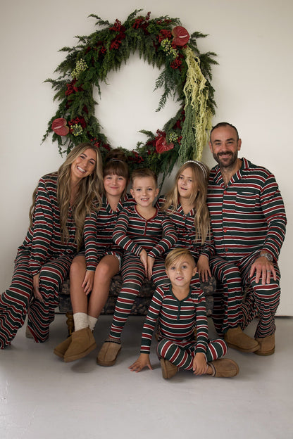Men's Bamboo Button Up Lounge Set | Holiday Stripe