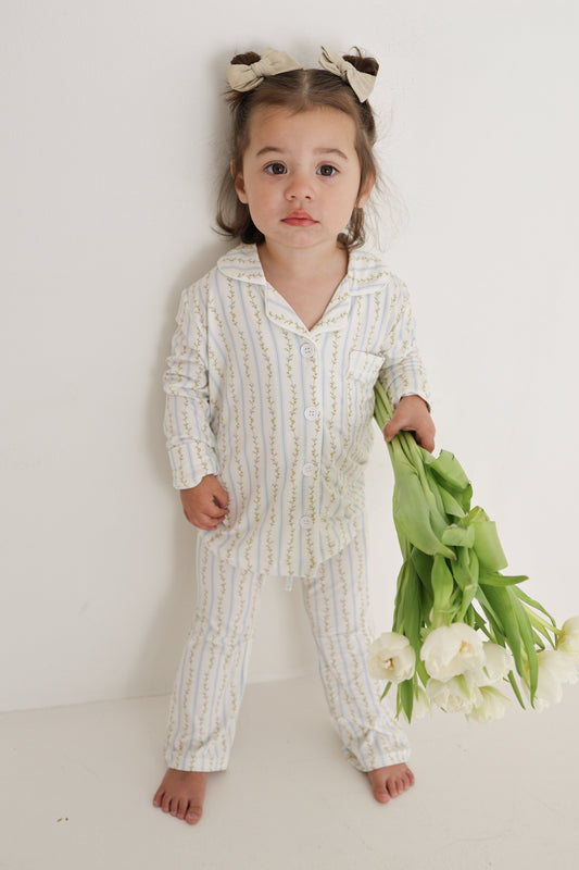 Girl’s Bamboo Button Up Lounge Set | Dainty Vines