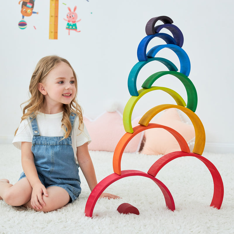 12-Piece Large Wooden Rainbow Stacking Blocks – Primary Colors | Pine or Linden Wood Options