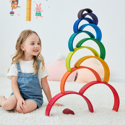 12-Piece Large Wooden Rainbow Stacking Blocks – Primary Colors | Pine or Linden Wood Options