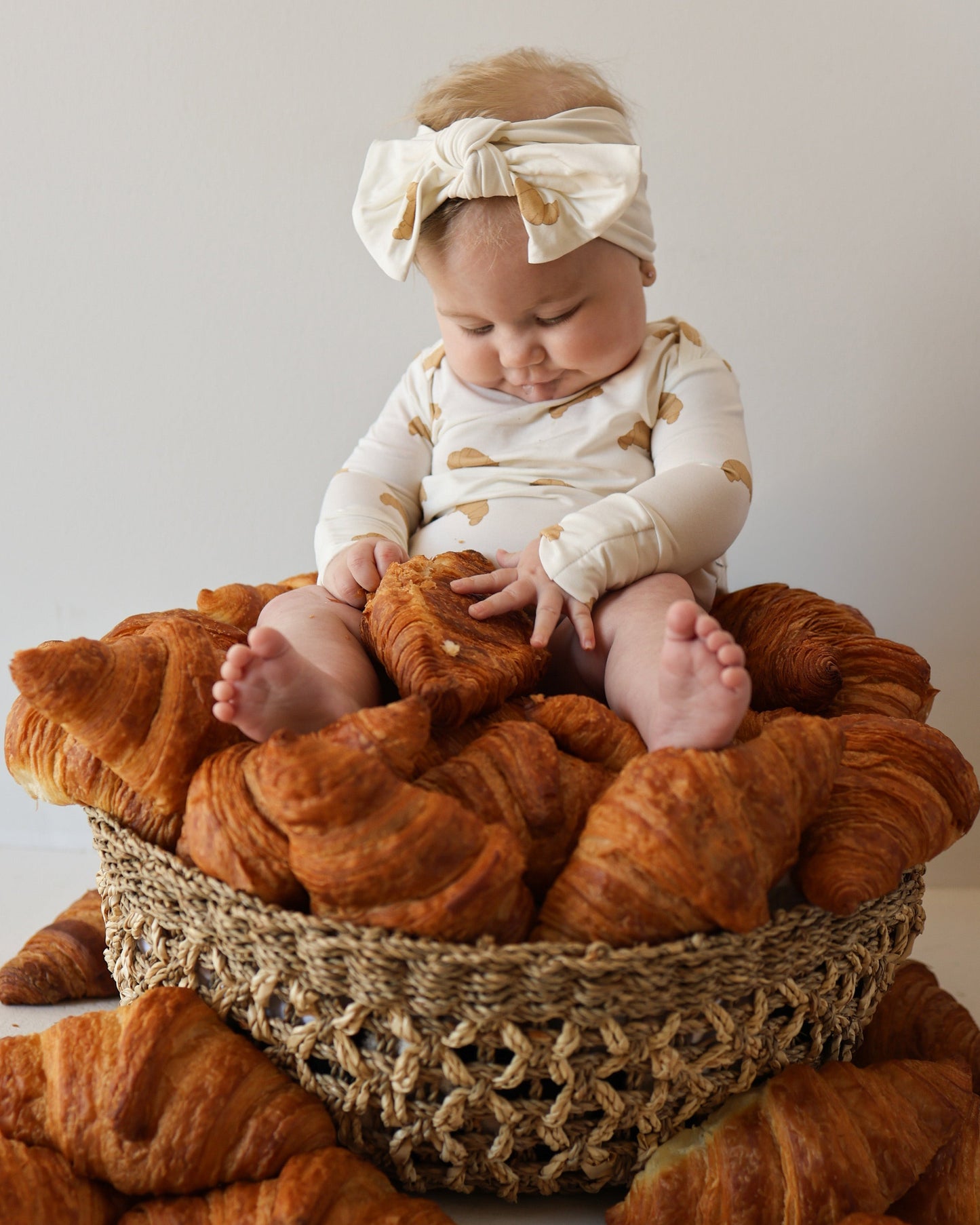 Long Sleeve Bamboo Snapsuit | Croissants