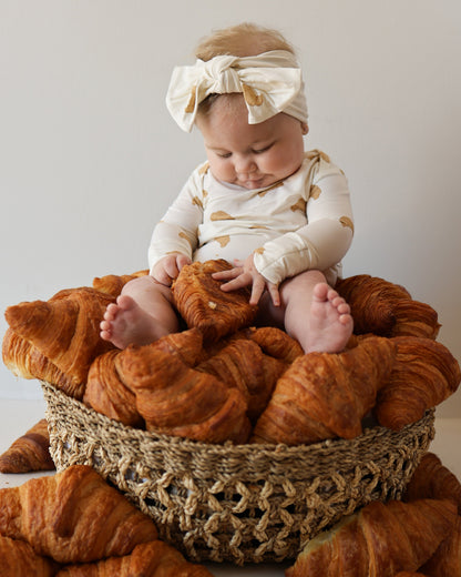 Long Sleeve Bamboo Snapsuit | Croissants