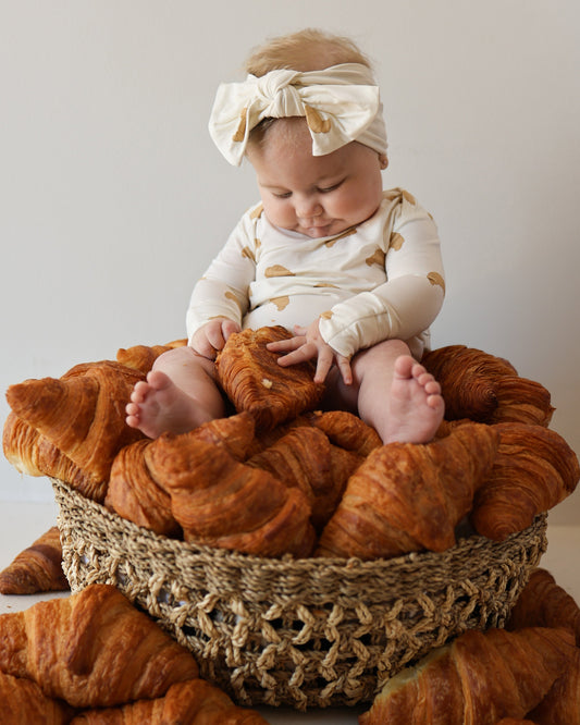 Long Sleeve Bamboo Snapsuit | Croissants