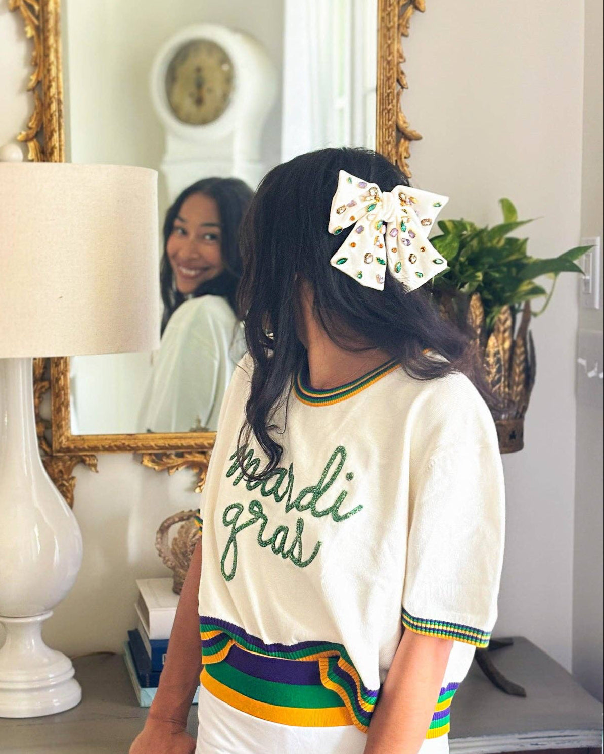 Mardi Gras Bejeweled Velvet Bow