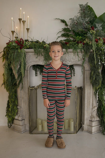 Bamboo Two Piece Pajamas | Holiday Stripe