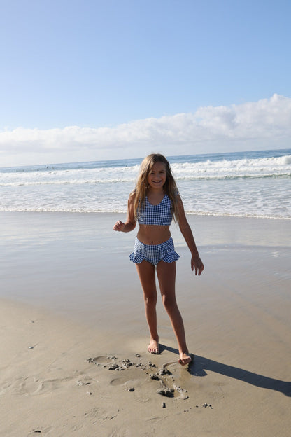 Girls Two Piece Swimsuit | Blue Gingham