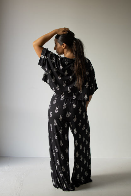 PRE- ORDER ships October 9th | Women's Bamboo Crop Tee Lounge Set | Midnight Skelly