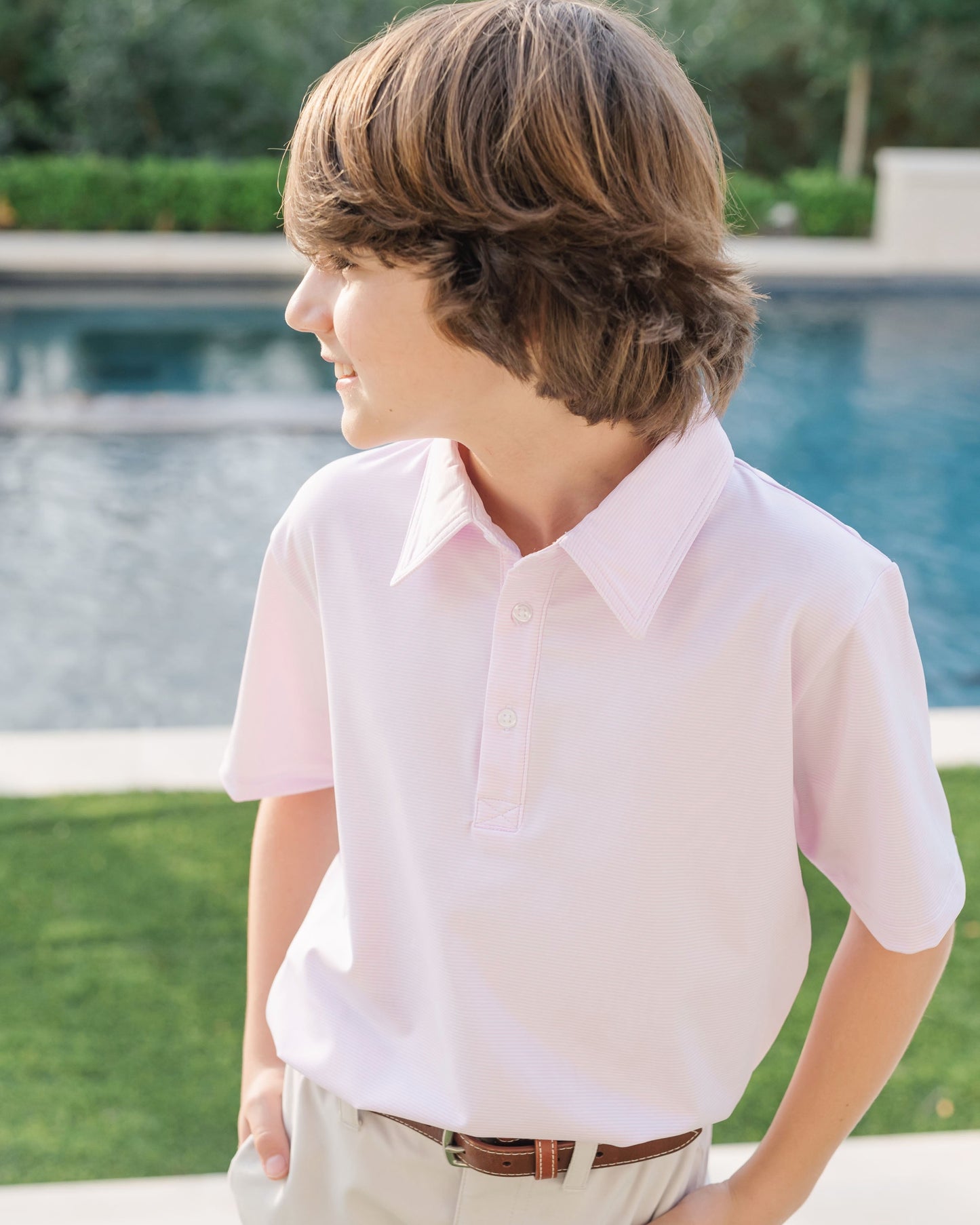 Will Boys' Performance Polo | Pink Stripes