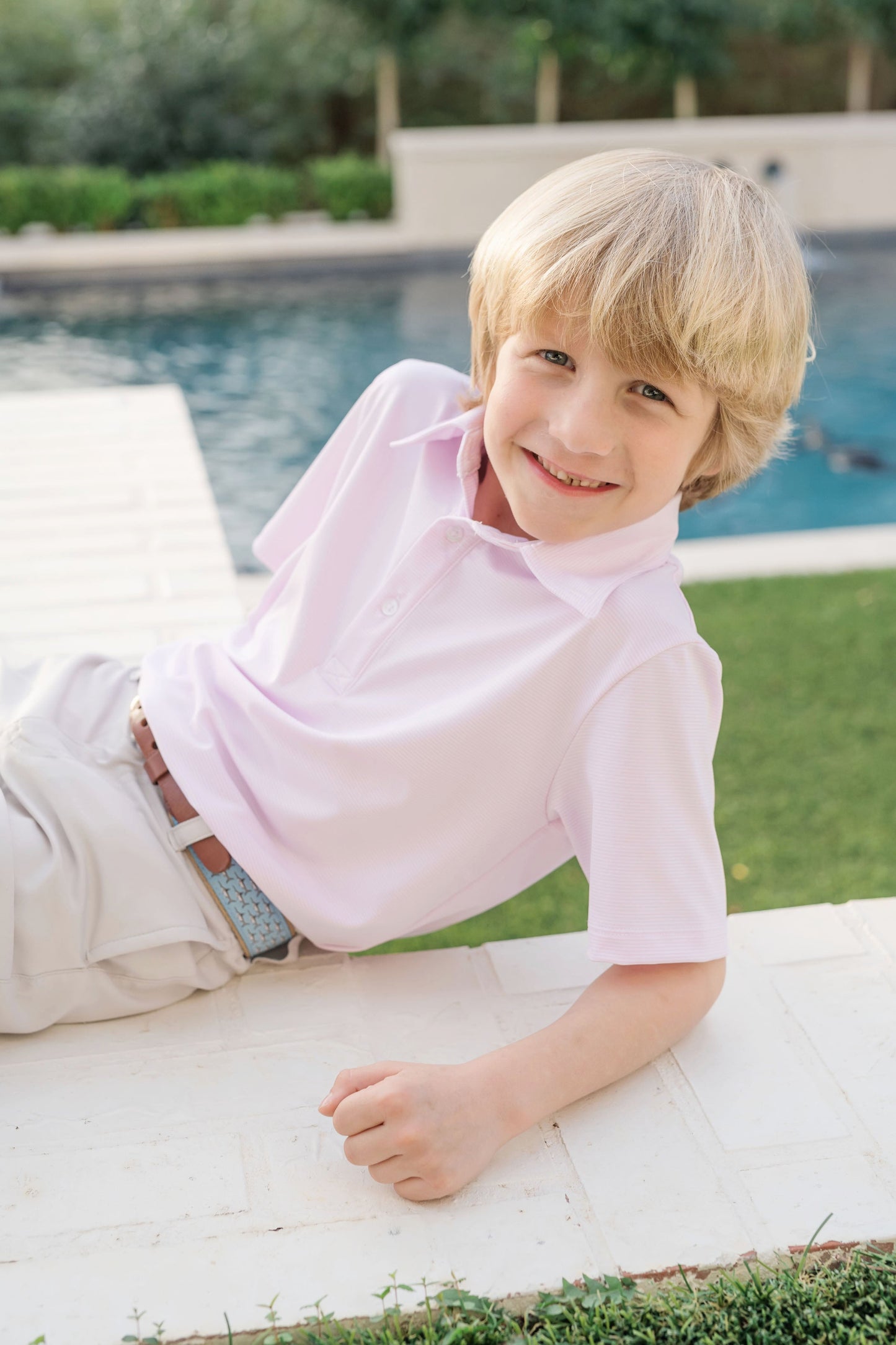 Will Boys' Performance Polo | Pink Stripes