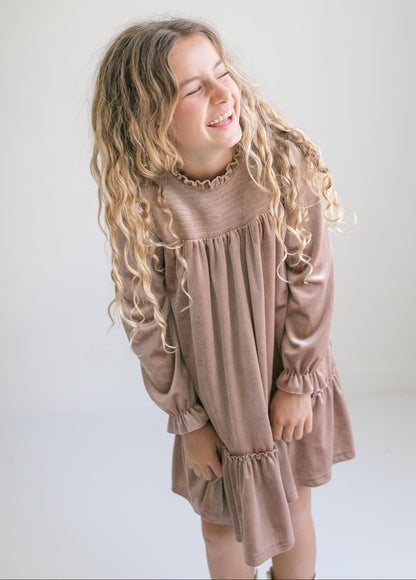 Alexa Champagne Velvet Dress