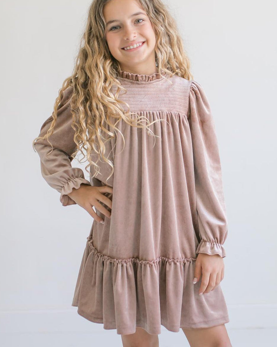 Alexa Champagne Velvet Dress