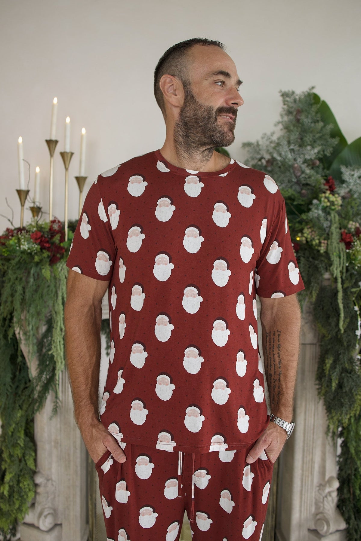 Men's Short Sleeve Pajamas | Vintage Santa