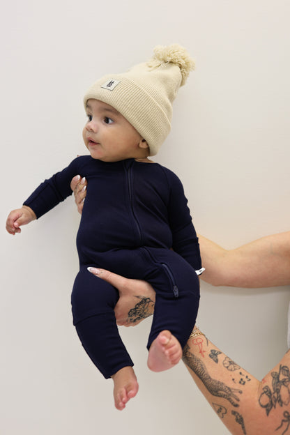 Bamboo Zip Pajamas | Blueberry Ribbed