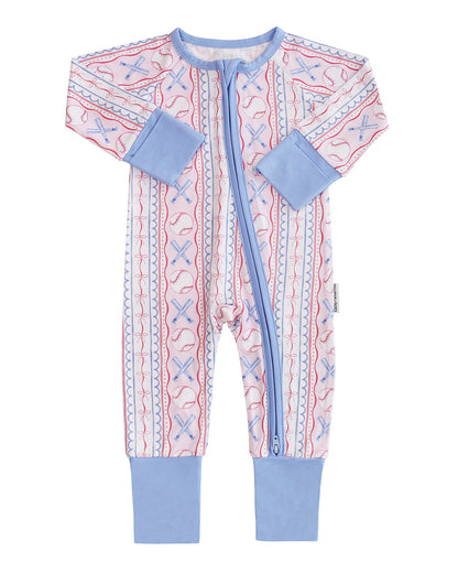 Bamboo Zip Romper | Baseball Girl