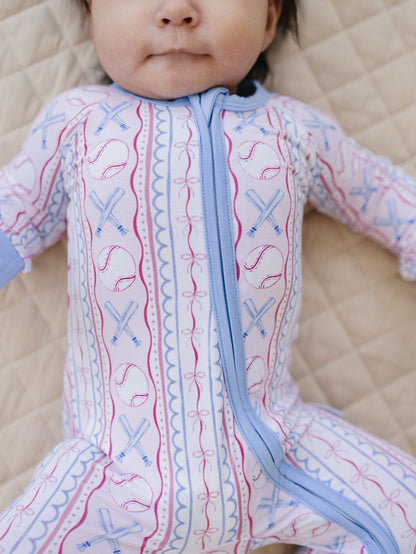 Bamboo Zip Romper | Baseball Girl