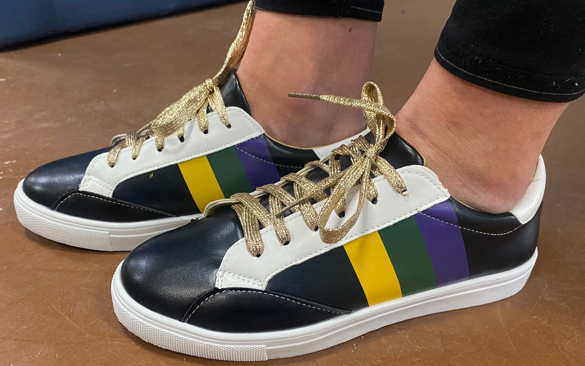Black Mardi Gras Stripe Lace-Up Sneakers