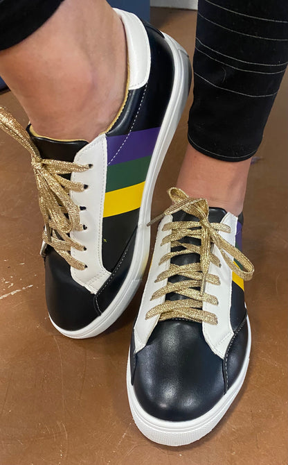 Black Mardi Gras Stripe Lace-Up Sneakers