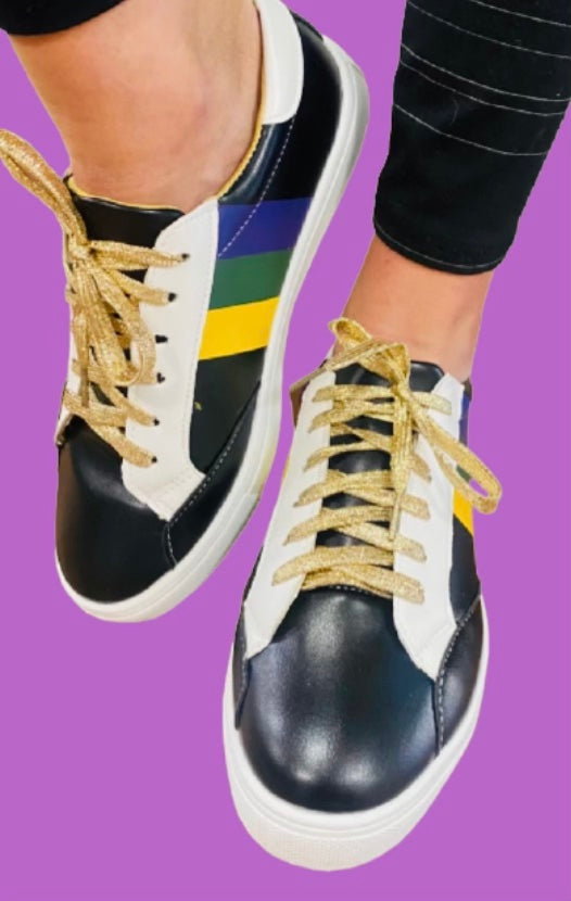 Black Mardi Gras Stripe Lace-Up Sneakers
