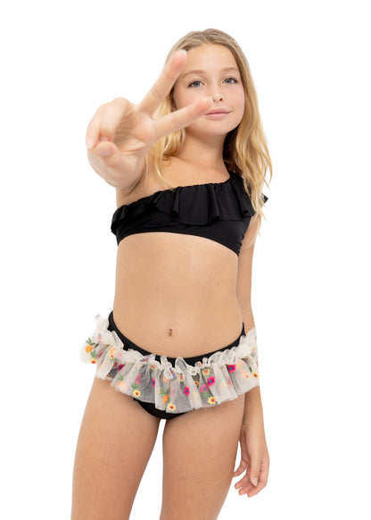 Floral Tulle One Shoulder Bikini