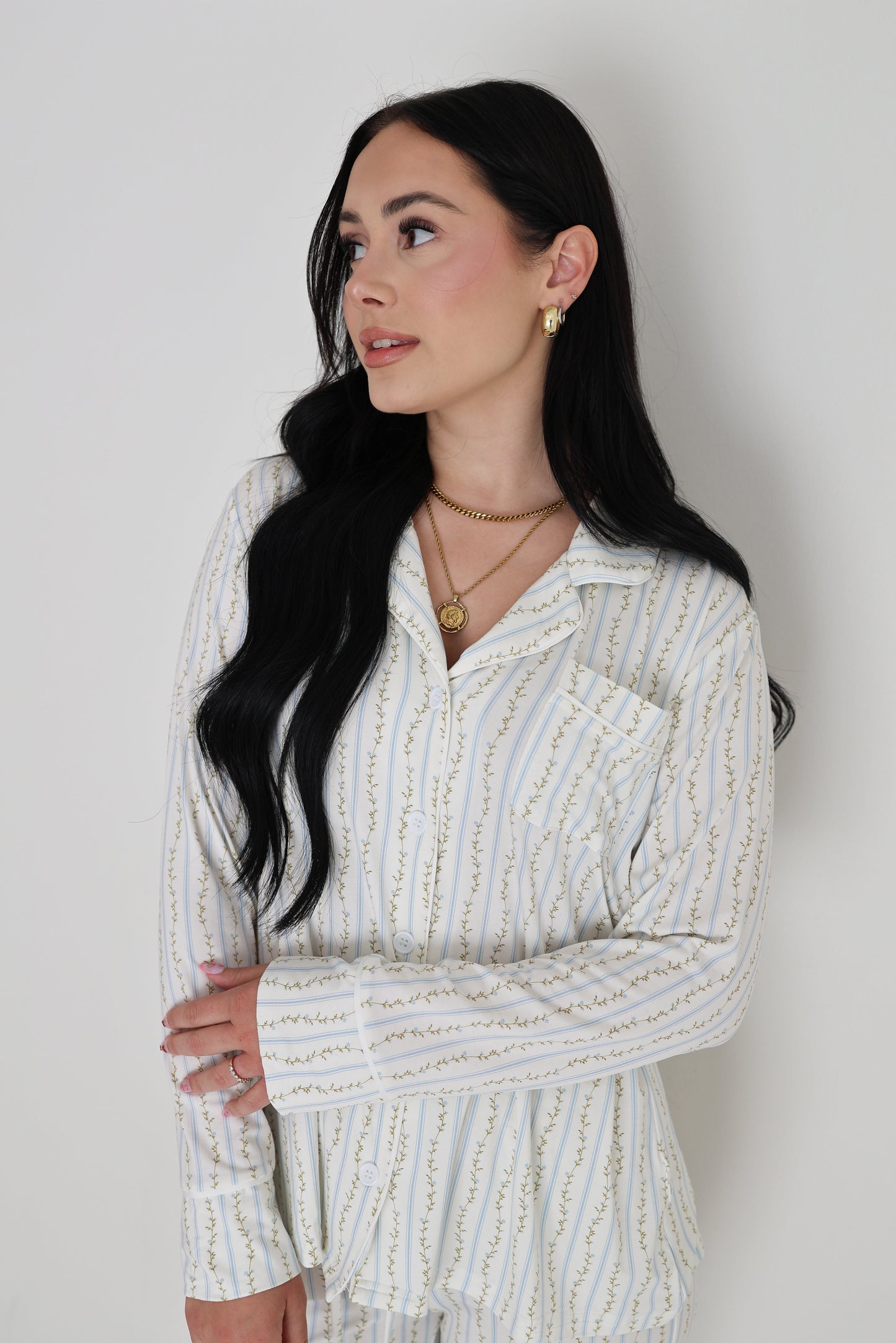 Women's Bamboo Button Up Lounge Set | Dainty Vines