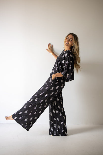 PRE- ORDER ships October 9th | Women's Bamboo Crop Tee Lounge Set | Midnight Skelly