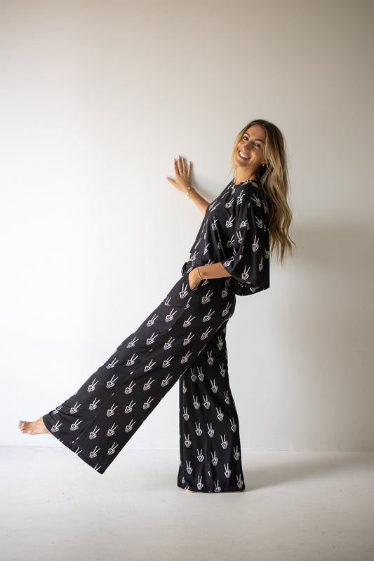 PRE- ORDER ships October 9th | Women's Bamboo Crop Tee Lounge Set | Midnight Skelly