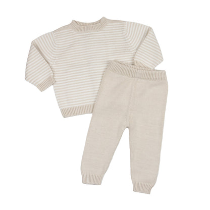 Baby Knit Sweater and Pant Set — Oatmeal Stripe