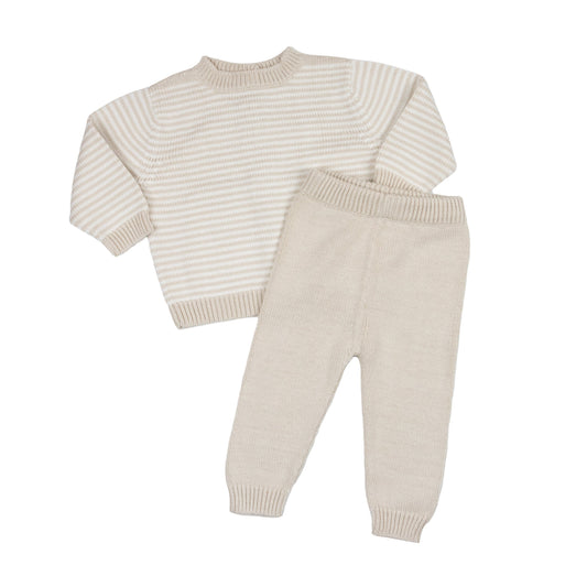Baby Knit Sweater and Pant Set — Oatmeal Stripe
