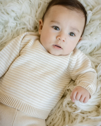 Baby Knit Sweater and Pant Set — Oatmeal Stripe