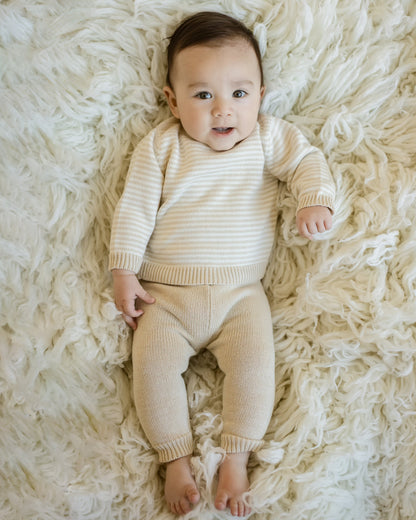 Baby Knit Sweater and Pant Set — Oatmeal Stripe