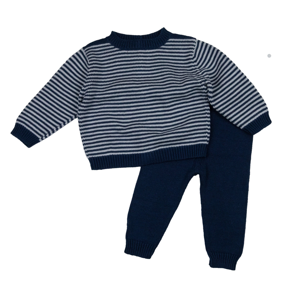 Baby Knit Sweater and Pant Set — Navy Stripe