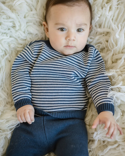 Baby Knit Sweater and Pant Set — Navy Stripe