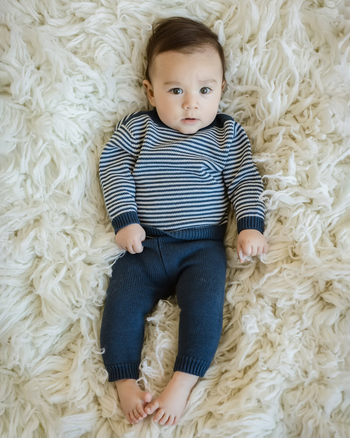 Baby Knit Sweater and Pant Set — Navy Stripe