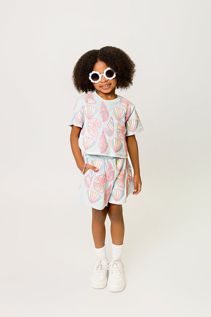 Colorful Shells Terry Cloth Shorts - Light Blue