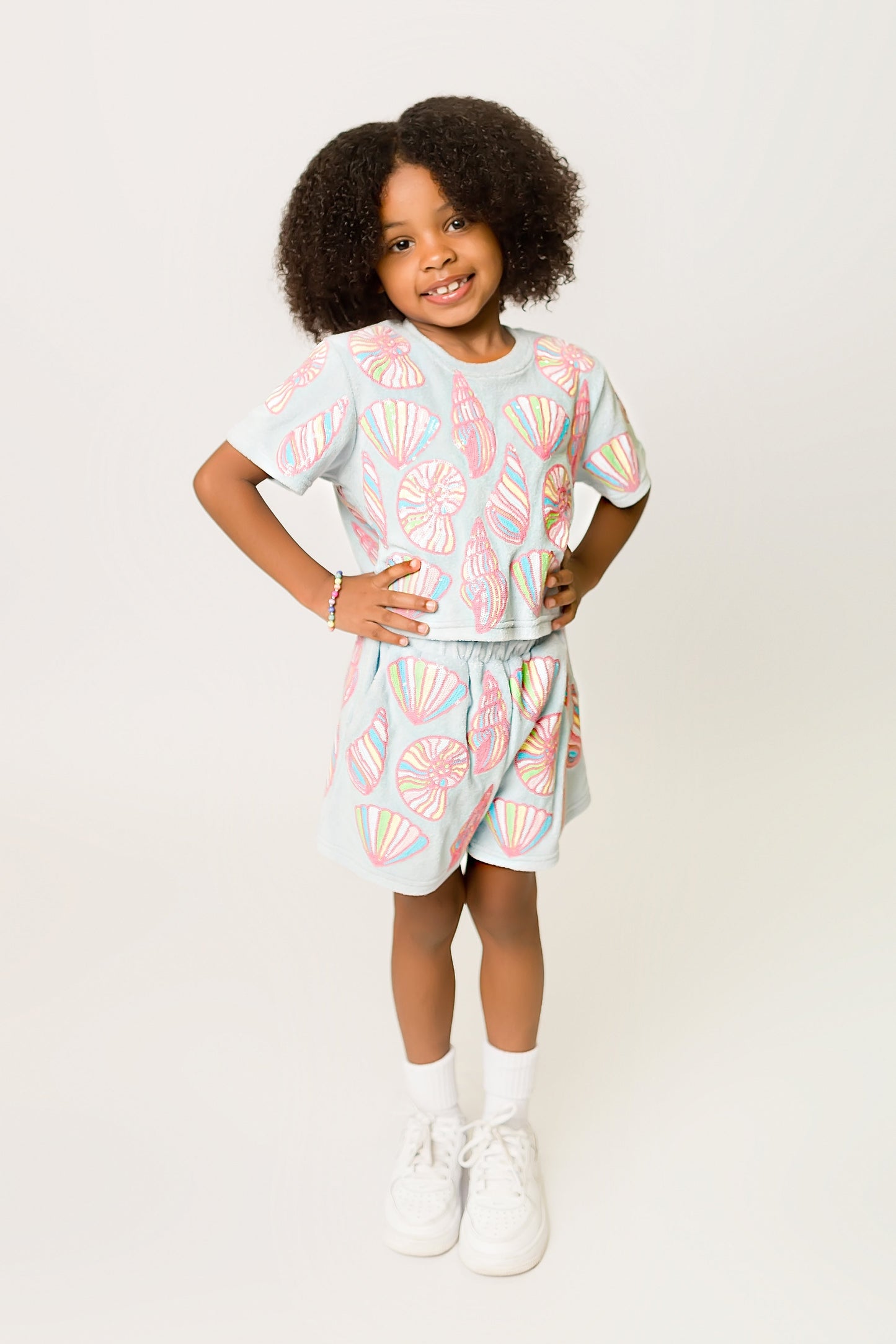 Colorful Shells Terry Cloth Shorts - Light Blue