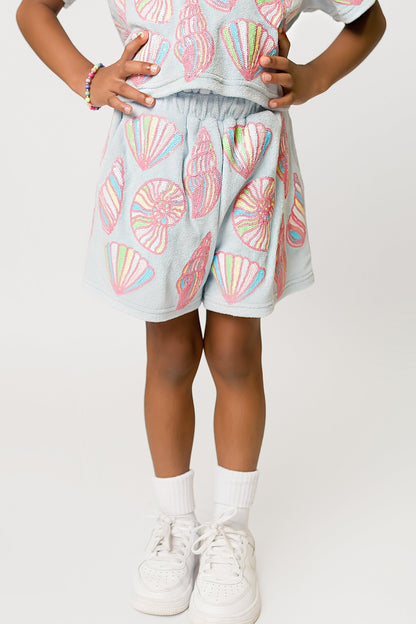 Colorful Shells Terry Cloth Shorts - Light Blue