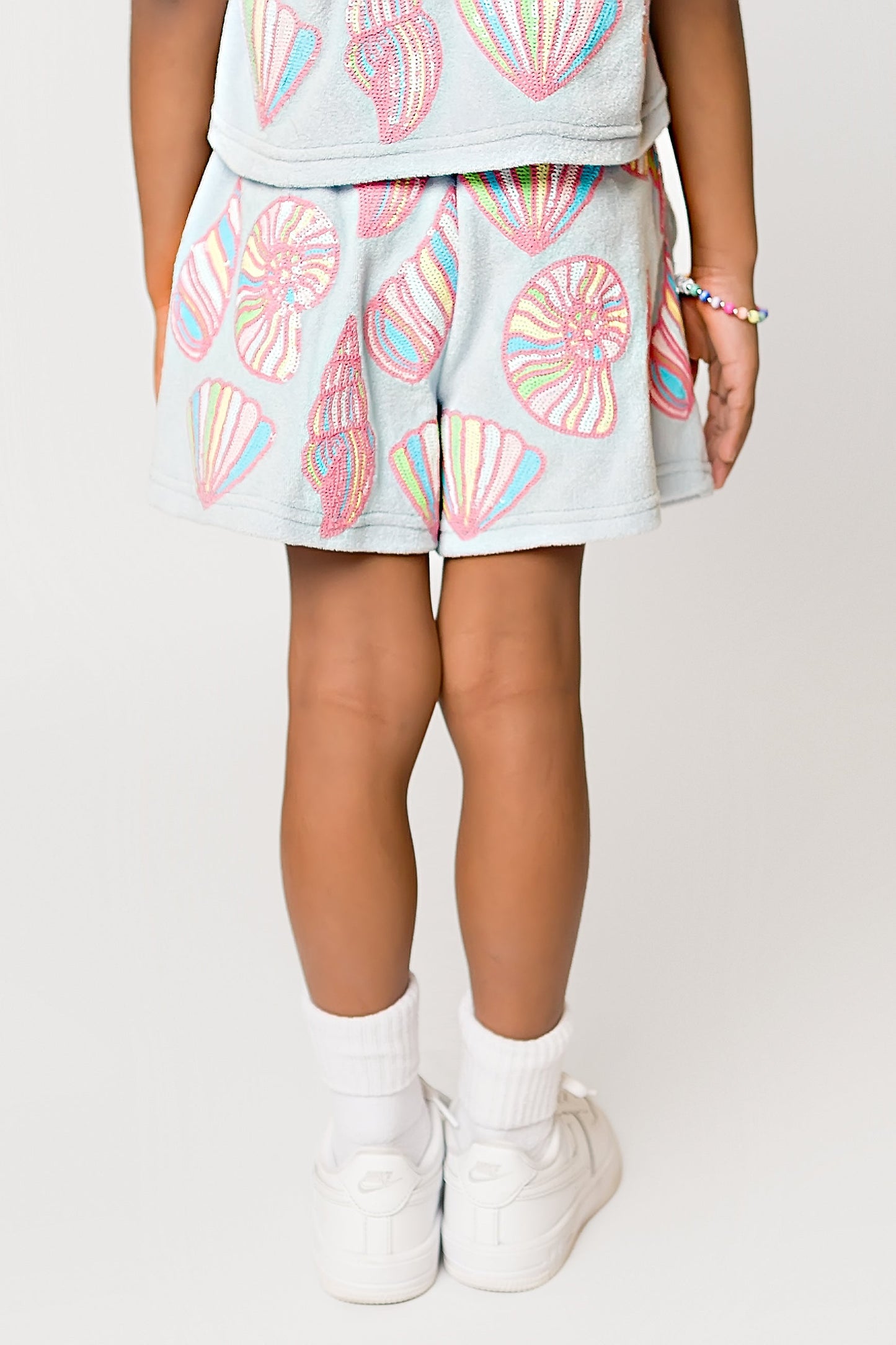 Colorful Shells Terry Cloth Shorts - Light Blue