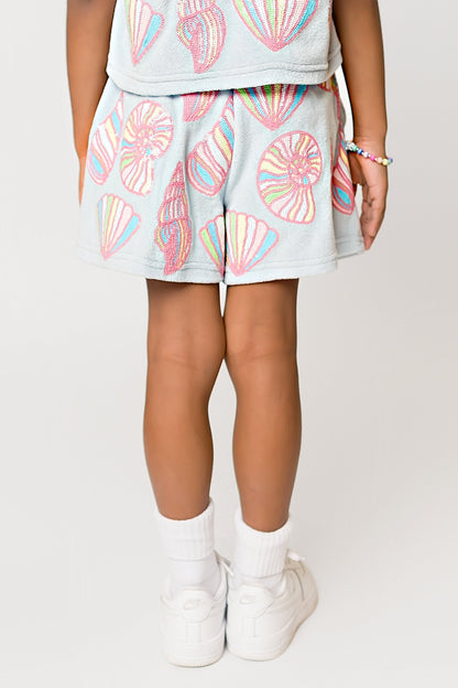 Colorful Shells Terry Cloth Shorts - Light Blue