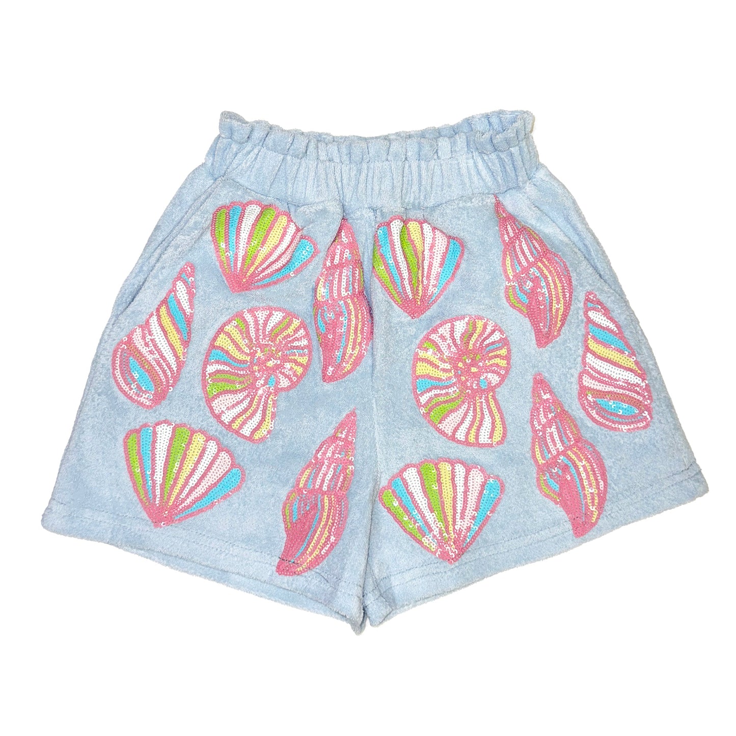 Colorful Shells Terry Cloth Shorts - Light Blue