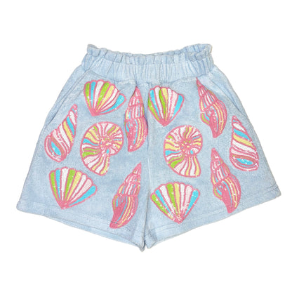 Colorful Shells Terry Cloth Shorts - Light Blue
