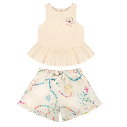 White Color Jardin Top and Shorts Set
