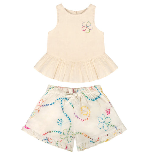 White Color Jardin Top and Shorts Set