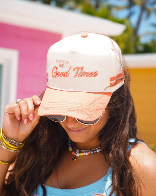 Here for the Good Times - Coral Trucker Hat